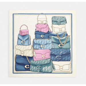 Coach Stacked Tabby Printed Silk Square Scarf Chalk/Multi/Blue NEW NWT